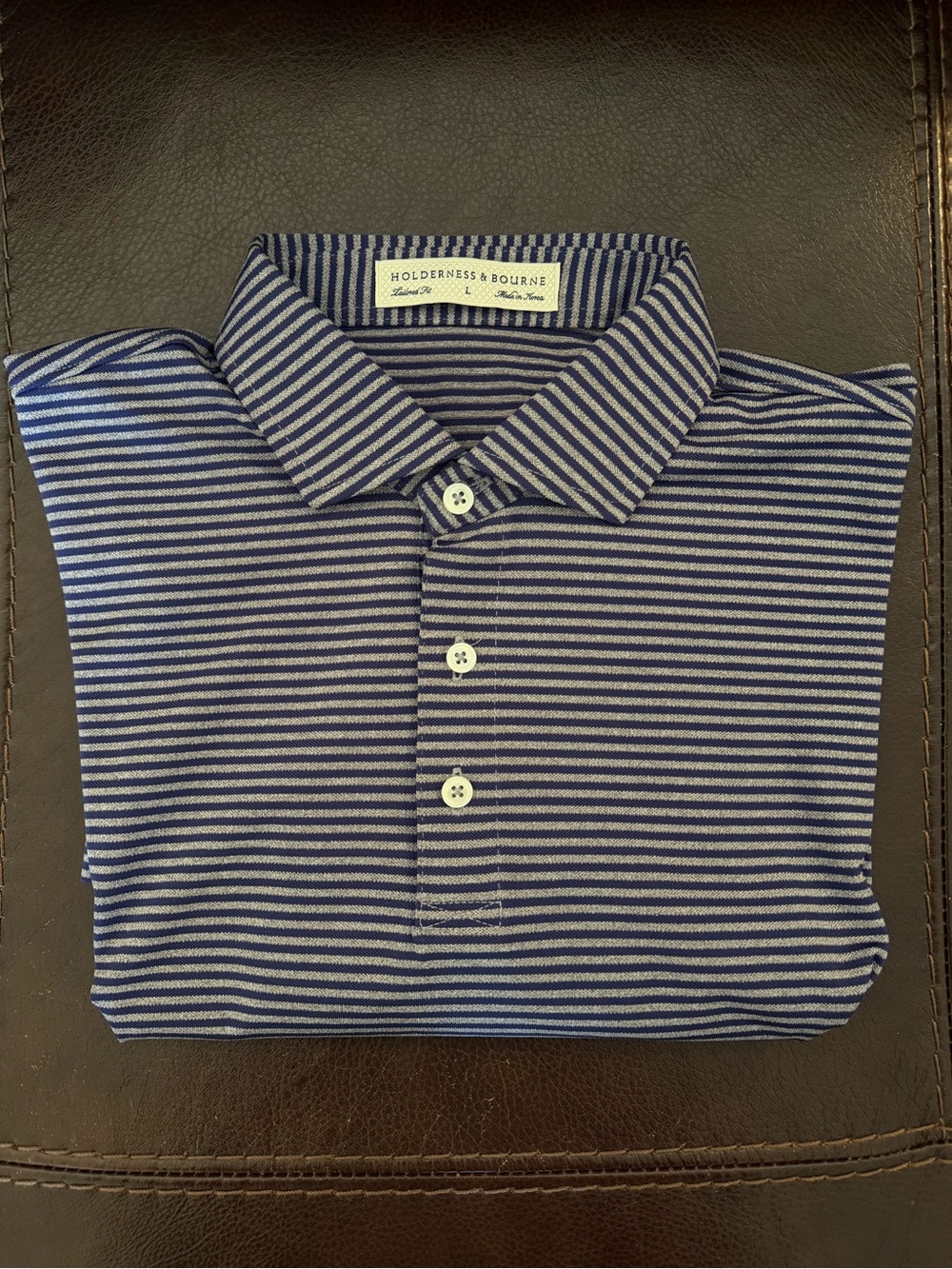 Holderness & Bourne Gray/Navy Striped Performance Golf Polo, Men’s Size Large